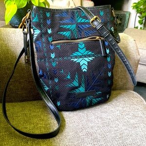 LUCKY BRAND Black/teal/blue fabric shoulder/ crossbody bag $19